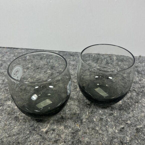 2 VTG 1970s NFL New York Jets Smoked Glass Round Rocks Whiskey Wine Glass - Picture 3 of 10